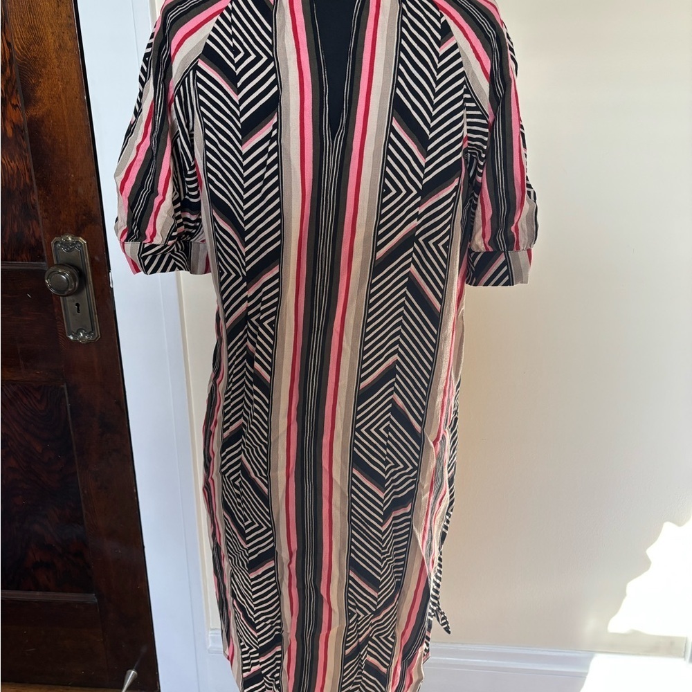 Anthropologie McKenzie Mock Neck Tunic Dress Petite Geometric Boho Short Sleeve - Picture 10 of 14